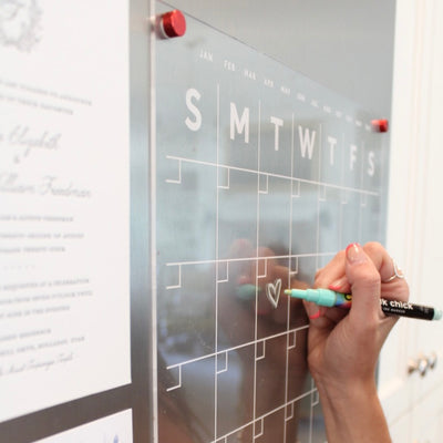 Clear Acrylic Monthly Fridge Calendar  | Customizable bottom sections