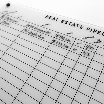 White Acrylic Real Estate Pipeline Dry Erase Board