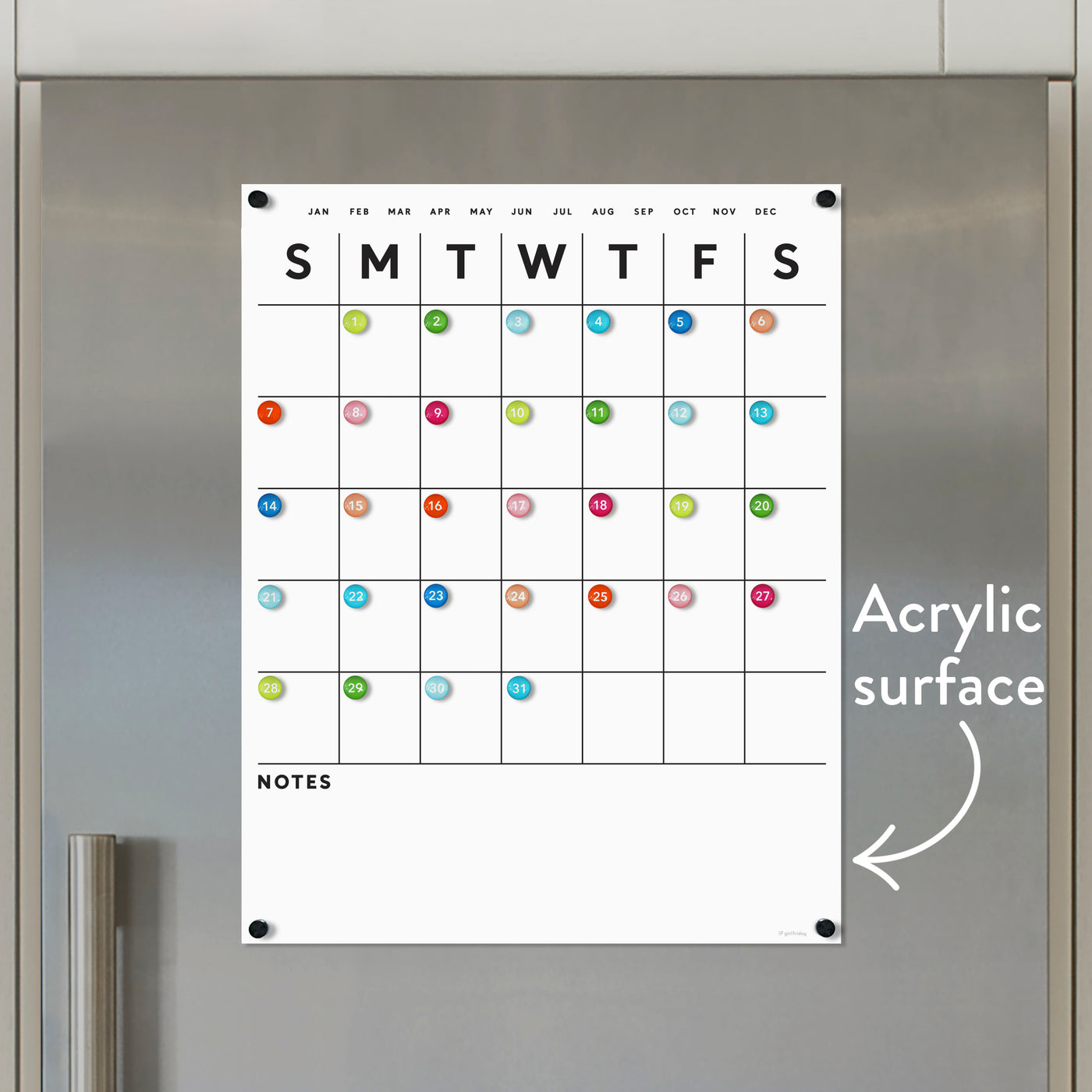 Acrylic Fridge Calendar with bottom notes