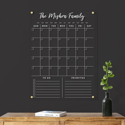 Acrylic Calendar with family name and bottom section - White text