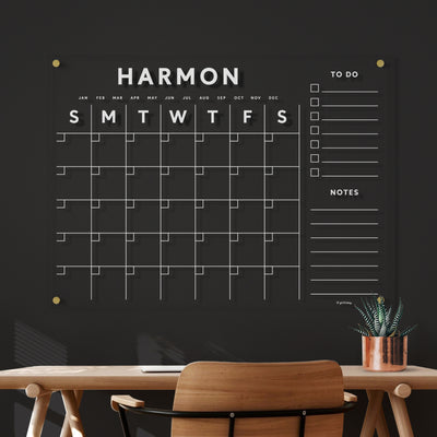 Acrylic Calendar with family name and side section - White text