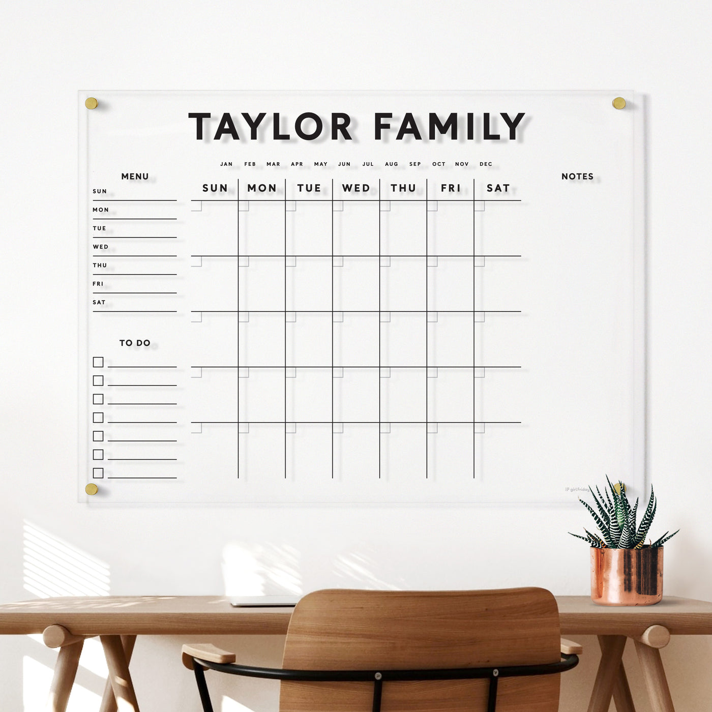 Acrylic Calendar with Family Name - Dry Erase Calendar for wall