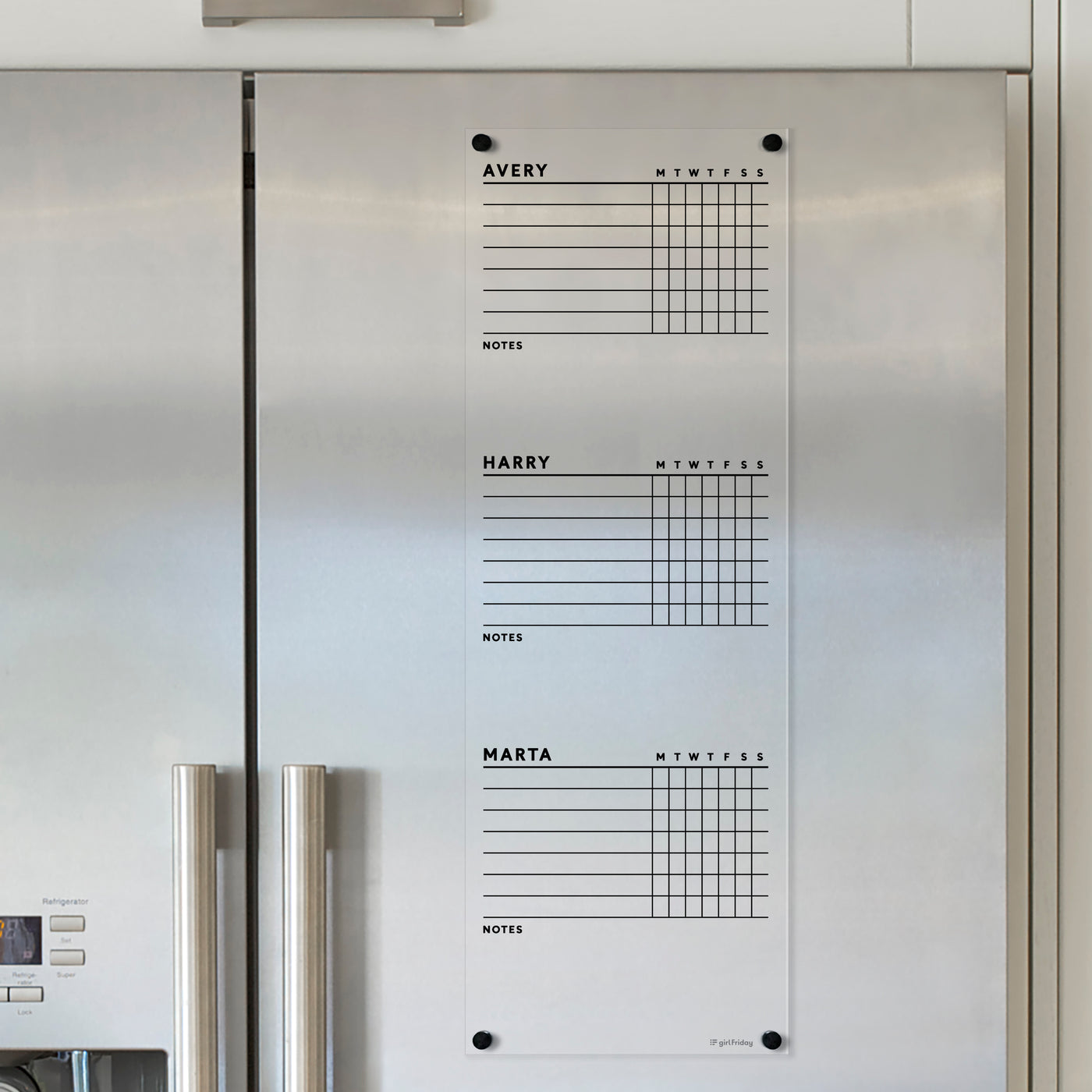 Acrylic Fridge Chore Chart for 3, 4 or 5 children