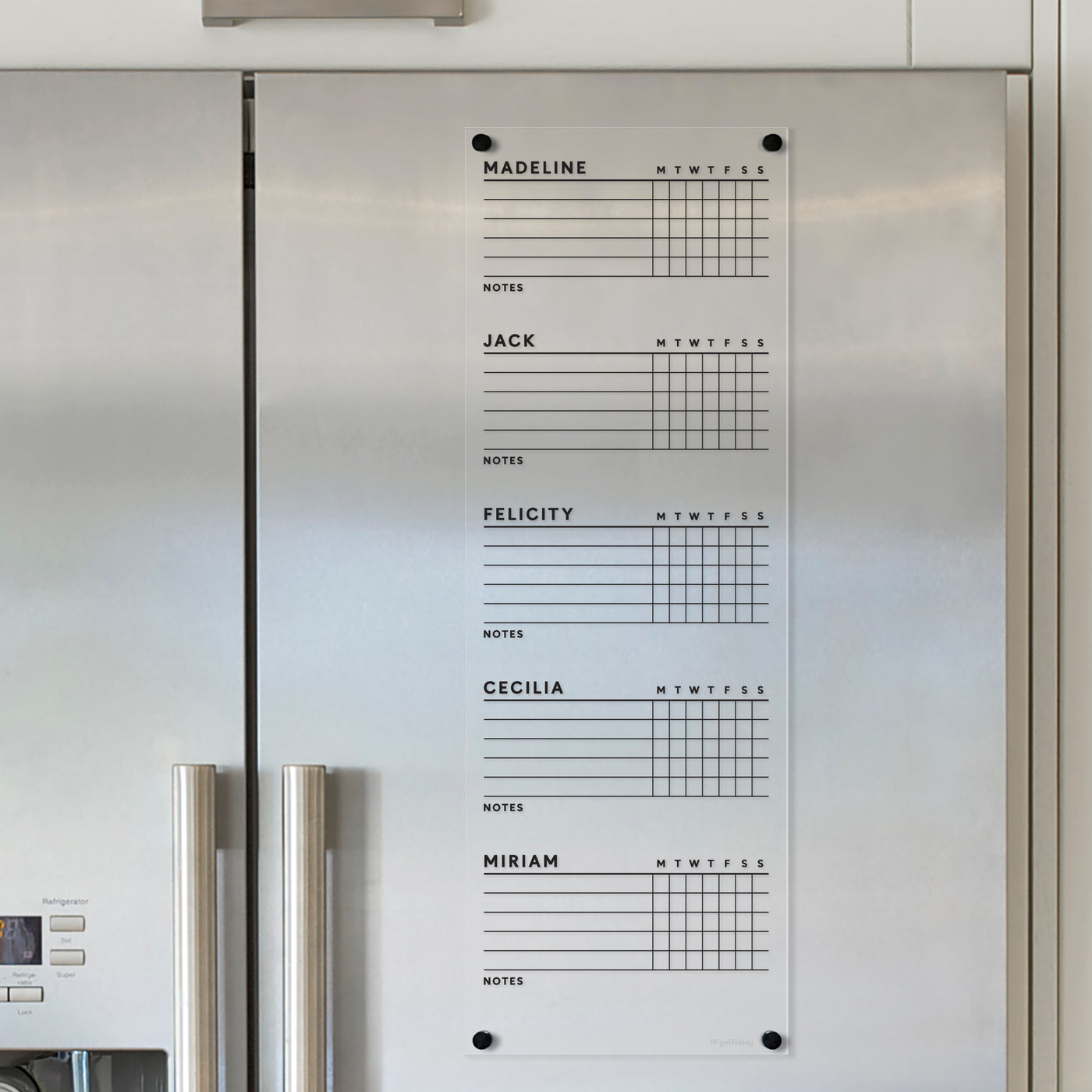 Acrylic Fridge Chore Chart for 3, 4 or 5 children