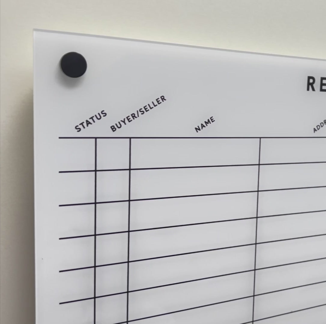 Acrylic Realtor Whiteboard - White Acrylic