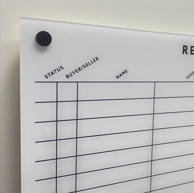 Acrylic Realtor Whiteboard - White Acrylic