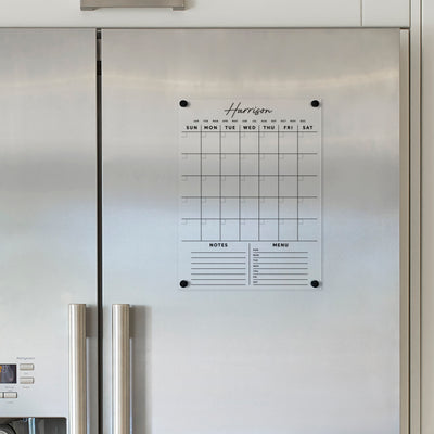 Acrylic Calendar for fridge | Custom Family Name with customizable bottom sections