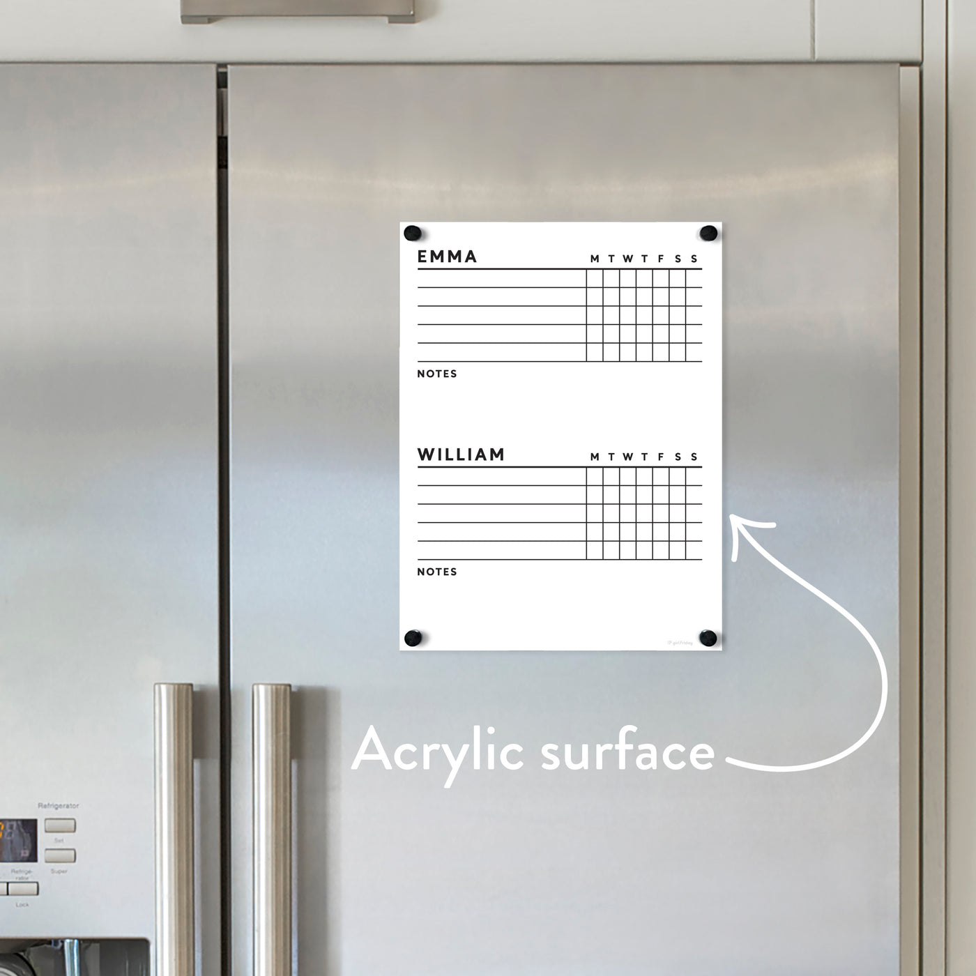 Chore Chart for 1 or 2 children | Customizable Acrylic Fridge chart