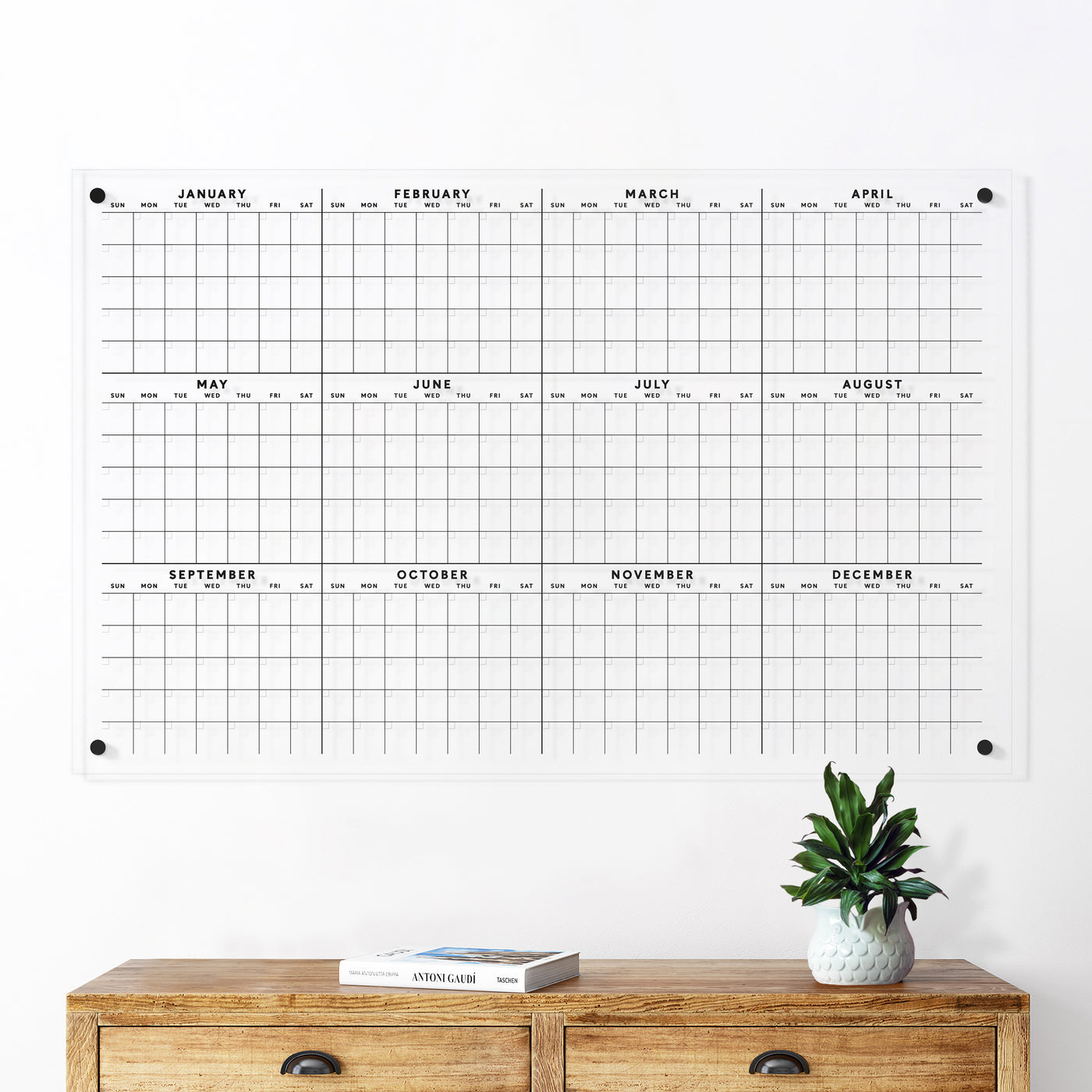 Yearly dry erase acrylic calendar - Annual at a glance board