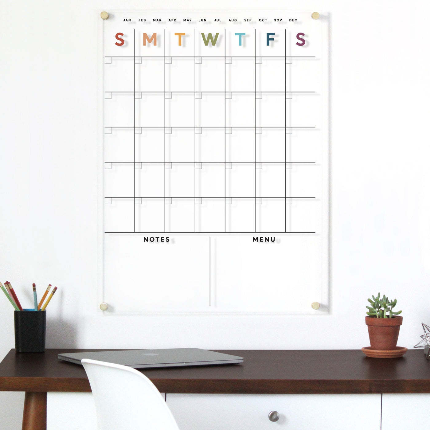 Dry erase Acrylic Calendar EARTH TONE RAINBOW - Customizable