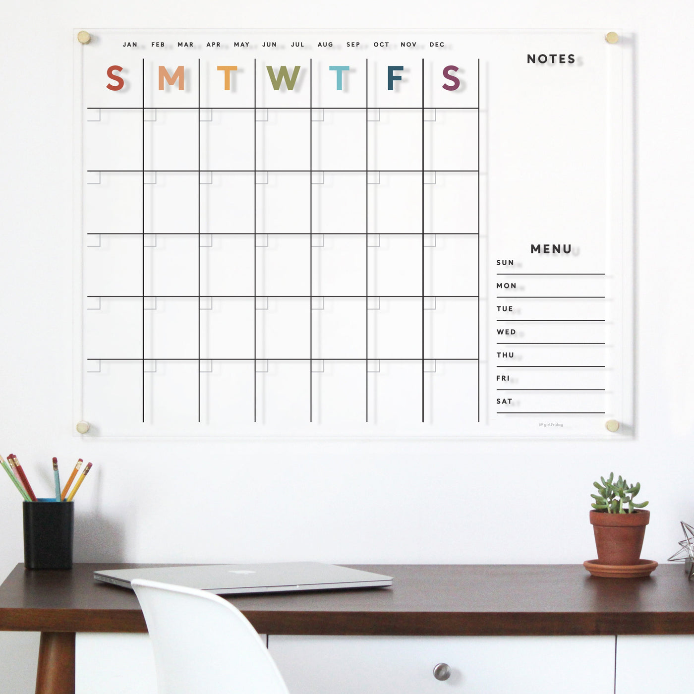 Acrylic Calendar EARTH TONE RAINBOW - Custom Dry Erase Calendar for wall