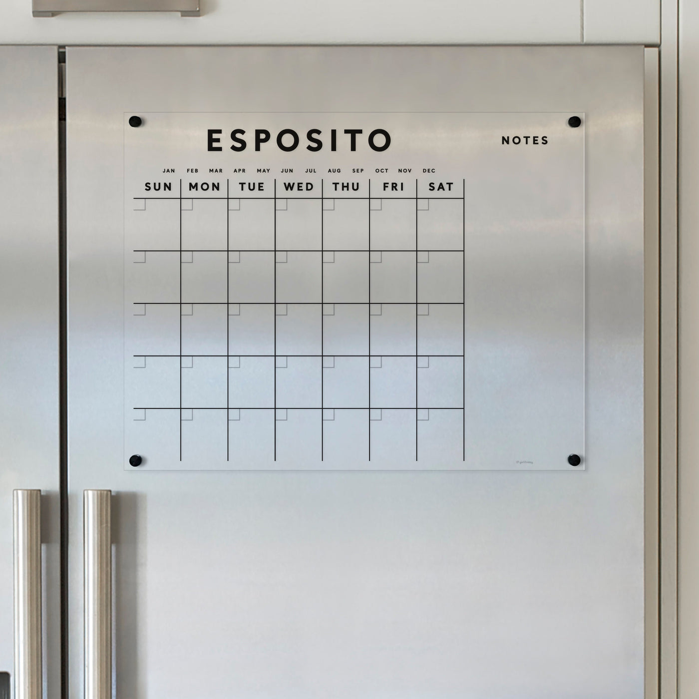 Acrylic Fridge Calendar with Custom Family Name