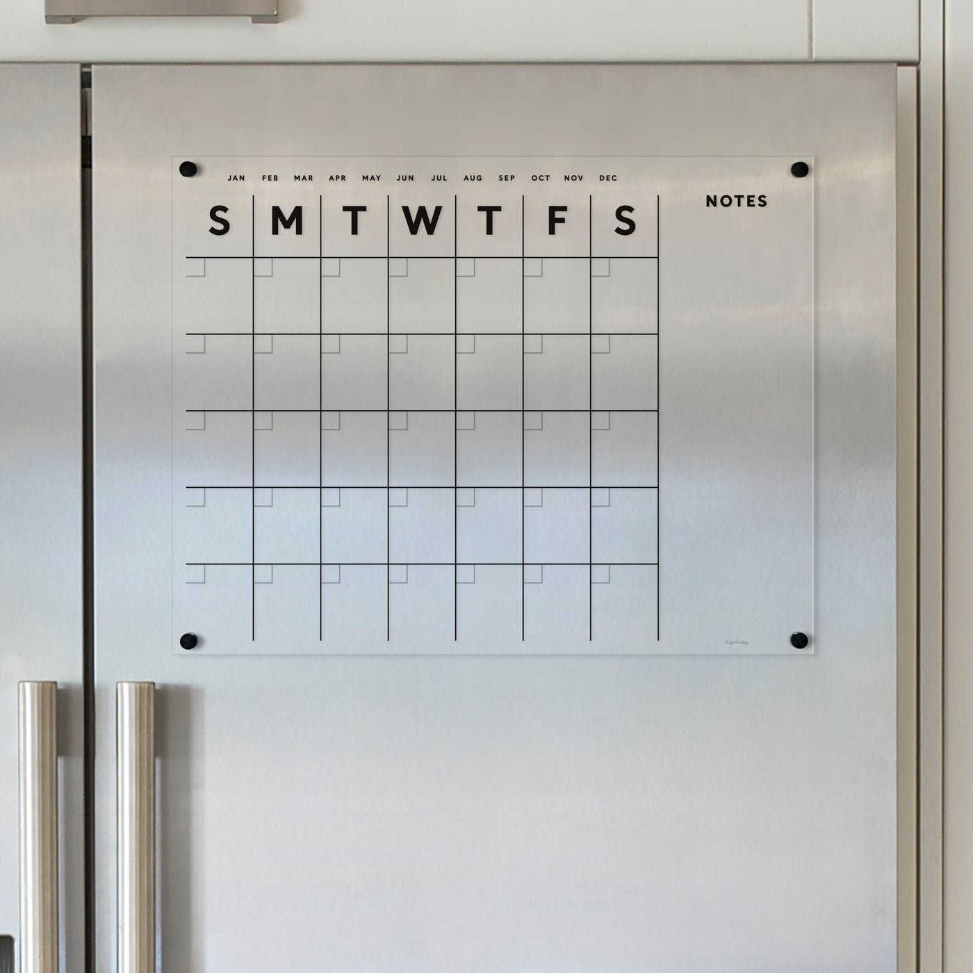 FRIDGE calendar  - Magnetic acrylic with side notes  | Dry erase calendar