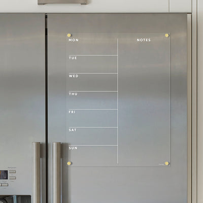 Acrylic Fridge Calendar with week and notes | WHITE text